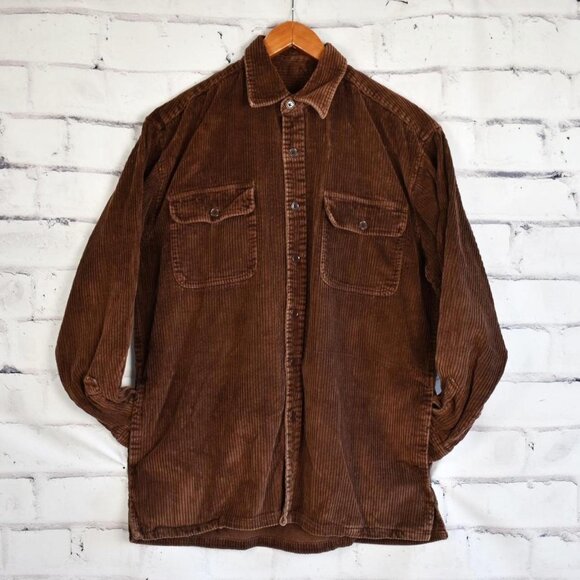 Vintage 90s Grunge Wide Wale Corduroy Shacket / Jacket / Button up Shirt Pockets - Picture 1 of 8